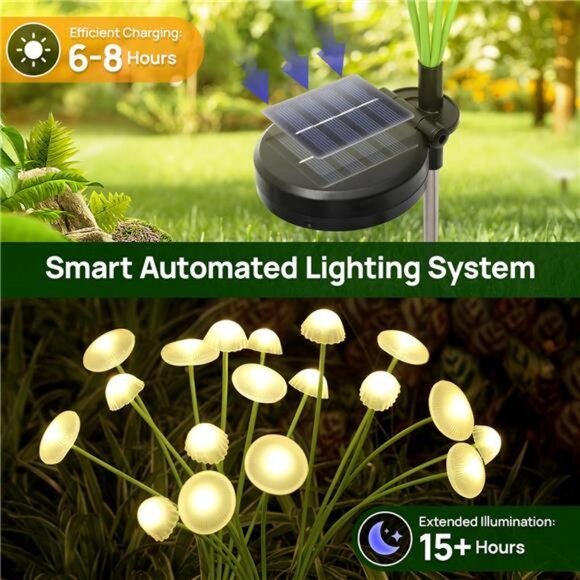 Solar Garden Lights, 4-Pack Dual Mode LED Solar Mushroom Lights, Waterproof - Picture 4 of 7